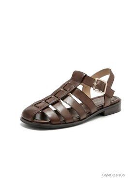 Women's Leather Flat Sandals Gladiator Strappy Close Toe Summer Shoes